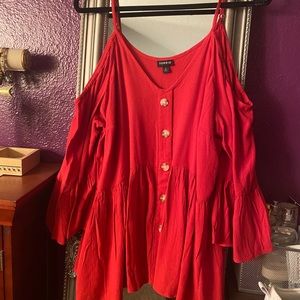 TORRID red gauze cold shoulder